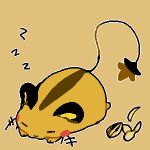  animal_focus blush_stickers closed_eyes commentary_request dedenne full_body jaggy_line lowres lying no_humans nut_(food) on_stomach orange_background orange_theme outline oyama_yoihaya pokemon pokemon_(creature) simple_background sleeping solo white_outline zzz 