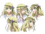  blonde_hair blouse closed_eyes copyright dress expressionless green_eyes hair_ornament hairband hairclip headband ichikawa_yoshiyuki kashiwagi_noemi kawamura_toshie open_mouth 