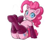  2021 animal_genitalia animal_pussy clothing crade cutie_mark equid equine equine_pussy female feral friendship_is_magic fur genitals grin hair hasbro horse legwear mammal my_little_pony pink_body pink_fur pink_hair pinkie_pie_(mlp) pony pussy simple_background smile solo thigh_highs white_background 