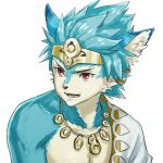  accessory anthro asian_clothing blue_body blue_fur clothing east_asian_clothing fur headband japanese_clothing jewelry koei_tecmo looking_aside male miyamusapi muscular muscular_anthro open_mouth red_eyes setsuna_(warrior_stars) simple_background warriors_(game_series) warriors_all-stars 