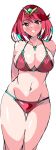  1girl absurdres bangs breasts chest_jewel enpe highres large_breasts pyra_(xenoblade) red_eyes red_hair short_hair simple_background solo swept_bangs swimsuit white_background xenoblade_chronicles_(series) xenoblade_chronicles_2 