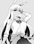  1girl breasts chewing_gum clothes_around_waist fate/grand_order fate_(series) greyscale gyaru head_wings large_breasts long_hair monochrome ono_misao pleated_skirt school_uniform skirt tan thrud_(fate) valkyrie_(fate) 