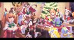  6+girls animal_ears antlers bell belt belt_buckle bespectacled blue_eyes box braid breasts brick_wall brown_belt brown_eyes brown_hair buckle cape capelet carrot_juice character_doll christmas christmas_ornaments christmas_tree cleavage closed_eyes commentary_request cup daiwa_scarlet_(umamusume) drinking_glass eyebrows_visible_through_hair fake_facial_hair fake_mustache fang food fur-trimmed_cape fur-trimmed_capelet fur_trim gift gift_box glasses gloves gold_ship_(umamusume) green_skirt grin hair_between_eyes hair_over_one_eye hat holding holding_cup holding_microphone horse_ears horse_girl horse_tail jingle_bell juice large_breasts light_purple_hair long_hair mejiro_mcqueen_(umamusume) microphone mihono_bourbon_(umamusume) multiple_girls music orange_hair pleated_skirt pom_pom_(clothes) ponytail poppy_(poppykakaka) red_cape red_capelet red_eyes red_gloves red_headwear reindeer_antlers rice_shower_(umamusume) santa_costume santa_hat shirt short_hair silence_suzuka_(umamusume) silver_hair singing skirt smile snowman special_week_(umamusume) tail tiara tokai_teio_(umamusume) turkey_(food) twintails umamusume vodka_(umamusume) white_hair white_shirt wrist_cuffs 