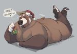  ailurid anthro butt christmas christmas_clothing christmas_headwear clothing dialogue feet hat headgear headwear hi_res holidays hybrid looking_at_viewer lying lying_on_ground male mammal minedoo minedoo_(character) mistletoe moobs nude on_front overweight overweight_male pawpads plant red_panda santa_hat solo tail_motion tail_tuft tailwag talking_to_viewer thick_thighs tuft ursid were wereursid 