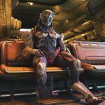  3d_(artwork) alien digital_media_(artwork) digitigrade erection feet genitals hi_res humanoid kett_(race) male mass_effect mass_effect_andromeda not_furry nude penis purple_penis ralic_turman sitting solo video_games 