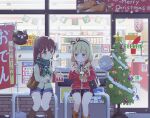  2girls 7-eleven anko_(gochiusa) blonde_hair blue_eyes blush brown_hair character_hair_ornament christmas clockwork_rabbit gochuumon_wa_usagi_desu_ka? green_eyes hair_ornament jacket kirima_sharo long_hair looking_at_viewer merry_christmas mohei multiple_girls short_hair smile ujimatsu_chiya wavy_hair wild_geese 