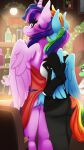 absurd_res anthro clothed clothing clothing_lift dress dress_lift duo equid equine female female/female fingering friendship_is_magic from_behind_position hi_res horn looking_at_viewer mammal my_little_pony pegasus public rainbow_dash_(mlp) sex smile suit twilight_sparkle_(mlp) vaginal vaginal_fingering winged_unicorn wings zvn 