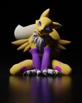  absurd_res bandai_namco black_background black_sclera blue_eyes canid canine digimon digimon_(species) female fever-dreamer fox glowing glowing_eyes hi_res kneeling looking_at_viewer mammal renamon simple_background sitting solo solo_focus 