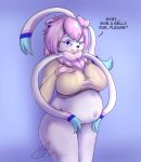  absurd_res anthro belly big_breasts breasts clothed clothed_breasts clothing eeveelution fan_character female fur hair hi_res hybrid looking_pleasured mammal mother navel ninfii_(syst) nintendo one_eye_half-closed parent partially_clothed pink_body pink_fur pink_hair pok&eacute;mon pok&eacute;mon_(species) potrait pregnant pregnant_female solo sweater sylveon syst text topwear ursid ursine video_games 