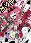 2boys 3girls black_hair fairy_knight_tristan_(fate) fangs fate/grand_order fate_(series) grey_eyes highres insect_wings kan_(aaaaari35) mallet morgan_le_fay_(fate) multiple_boys multiple_girls mvp oberon_(fate) pink_hair pointy_ears ponytail purple_hair riding_crop scathach_(fate) scathach_skadi_(fate) silver_hair stake tai_gong_wang_(fate) tiara wand wings 