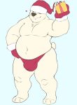  &lt;3 2021 absurd_res angusart anthro belly blue_background bulge christmas christmas_clothing christmas_headwear clothing hat headgear headwear hi_res holidays kemono male mammal moobs navel overweight overweight_male polar_bear santa_hat simple_background solo ursid ursine 