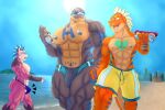  abs anthro beach big_muscles blue_hair blue_stripes brown_body brown_scales bulge butt canid canine canis city clothing crimsonmercury7192 date dinosaur dobermann domestic_dog dromaeosaurid duo dyed-hair erection erection_under_speedo eyewear facial_piercing father father_and_child father_and_son feather_hair feathered_dinosaur feathers food fur hair hand_holding hi_res hot_dog huey hybrid incest_(lore) island jewelry male male/male mammal muscular nipple_piercing nipples nose_piercing orange_body orange_scales parent parent_and_child pecs piercing pinscher piptin pseudo_hair red_body red_fur reptile sand scales scalie sea seaside size_difference son speedo stripes sunglasses sunny surprised_expression swimwear tattoo theropod tyrannosaurid tyrannosaurus tyrannosaurus_rex velociraptor water 