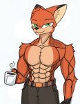  anthro beverage coffee disney green_eyes invalid_tag male muscular nick_wilde pace-maker shirtless_male solo zootopia 