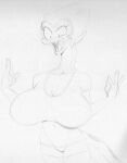  2021 4_fingers amphibia_(series) amphibian anthro big_breasts breasts clothing collarbone disney eyelashes fingers general_yunan hair long_tail looking_down monochrome navel newt non-mammal_breasts open_mouth salamander_(amphibian) sbshouseofpancakes short_hair sketch standing teeth tongue traditional_media_(artwork) 