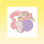  border bubble closed_eyes commentary_request eyelashes fang from_side highres kamiemonsan musharna no_humans open_mouth pokemon pokemon_(creature) sleeping tongue tongue_out white_background yamper yellow_border 