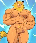  abs anthro bandai_namco biceps claws digimon digimon_(species) ear_piercing felid feline genitals hi_res leomon lion looking_at_viewer maine male mammal muscular muscular_anthro muscular_male nipples pantherine pecs penis piercing solo thymilph vein veiny_muscles veiny_penis 