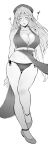  1girl absurdres bare_legs belt beret blush braid breasts cleavage closed_eyes closed_mouth clothes_lift collarbone greyscale hat hat_ornament highres hong_meiling large_breasts lips long_hair mayonaka_taruho monochrome navel panties pelvic_curtain pelvic_curtain_lift shoes side-tie_panties side_braid simple_background solo star_(symbol) star_hat_ornament thighs touhou twin_braids underwear white_background 