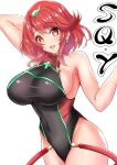  bangs black_swimsuit breasts chest_jewel competition_swimsuit covered_collarbone gem headpiece highres large_breasts one-piece_swimsuit pyra_(pro_swimmer)_(xenoblade) pyra_(xenoblade) red_eyes red_hair red_swimsuit ribbed_swimsuit sankakusui short_hair strapless strapless_swimsuit swept_bangs swimsuit tiara two-tone_swimsuit xenoblade_chronicles_(series) xenoblade_chronicles_2 