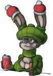  alpha_channel beverage_can breasts carrot christmas christmas_clothing christmas_headwear cleavage clothed clothing ear_piercing ear_ring eyewear female food furgonomics glasses hat headgear headwear holidays lagomorph leporid mammal piercing plant rabbit red_eyes s-nina santa_hat simple_background solo sweater topwear transparent_background vegetable 