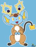  absurd_res antlers blue_body blue_fur clothing costume dress_up feral fur gau_(artist) grey_body grey_fur happy hi_res horn jaze_(shinx) male nintendo onesie open_mouth pok&eacute;mon pok&eacute;mon_(species) shinx sitting_upright solo stantler video_games yellow_body yellow_fur 