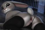  anthro anus aroused barely_visible_genitalia barely_visible_pussy bedroom_eyes blush body_blush clothed clothing clothing_aside conditional_dnp disney female fluffx genitals judy_hopps lagomorph leggings legwear leporid looking_at_viewer looking_back mammal narrowed_eyes panties panties_aside peach_pussy plump_labia pussy pussy_blush pussy_peek rabbit seductive skimpy solo thigh_highs underwear underwear_aside zootopia 