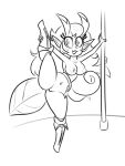  anthro arthropod breasts female genitals groodger hair hi_res long_hair messy_hair nova_(wonder_wickets) pole pussy sketch smile solo spread_legs spreading stripper_pole wonder_wickets 