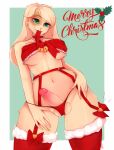  absurd_res anthro balls bell blue_kaito_(lightthatisblue) breasts christmas clothing genitals gynomorph hi_res holidays intersex lagomorph legwear leporid mammal penis rabbit ribbons solo stockings thong tofffe under_boob underwear 