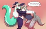 &lt;3 2020 5_fingers anthro beastars between_breasts big_breasts blush breast_play breast_smother breasts butt canid canine canis clothed clothing dialogue digital_media_(artwork) dominant dominant_female duo english_text erection erection_under_clothing female fingers flirting fur genitals grey_body grey_fur hat head_between_breasts head_in_cleavage headgear headwear hi_res huge_breasts legoshi_(beastars) male male/female mammal multicolored_tail open_mouth schwoo simple_background smile smothering text white_body white_fur witch_hat wolf 