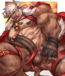  2021 abs amber_eyes anthro balls beard bell bell_collar biceps big_penis bodily_fluids bovid bovine brown_body brown_fur butt cape cattle christmas christmas_clothing clothing collar ear_piercing ear_ring elbow_tuft erection facial_hair fingerless_gloves fur genitals gloves hair handwear hi_res holidays holly_(plant) horn horn_jewelry horn_ring male mammal morris_(rabbity) mostly_nude muscular muscular_anthro muscular_male nipples open_mouth pecs penis piercing plant presenting presenting_penis pubes quads rabbity ring_(jewelry) signature sitting solo straps straps_across_chest sweat sweaty_balls sweaty_genitalia sweaty_legs sweaty_thighs teeth tongue triceps vein veiny_muscles veiny_penis white_hair 