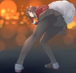  1girl bent_over blush brown_hair christmas gift_wrapping hanaya_(oegven9) hayasui_(kancolle) highres kantai_collection loafers official_alternate_costume panties panties_under_pantyhose pantyhose pleated_skirt shoes skirt smile solo thighband_pantyhose underwear 