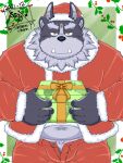  2021 absurd_res anthro belly blush bottomwear bulge christmas christmas_clothing christmas_headwear clothing gift hat headgear headwear hi_res holidays humanoid_hands kemono lifewonders male navel overweight overweight_male pants santa_claus santa_hat solo tanutronik753_k tokyo_afterschool_summoners tsathoggua video_games 