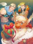  anthro blonde_hair blue_eyes blush capreoline cervid christmas christmas_clothing christmas_headwear clothing eyebrows gift_box group hair hat headgear headwear hi_res holidays horn human humanoid jiraiya_(tas) lifewonders male mammal motosumi muscular muscular_anthro muscular_male ninja one_eye_closed osusisusiii reindeer santa_hat snow thick_eyebrows tokyo_afterschool_summoners video_games warrior wink yule_(tas) 