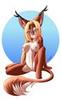  animal_ears barefoot blonde_hair blue_eyes breasts feet furry nipples nude paws pussy solo spazzy spread_legs tail toes 