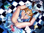  alice_in_wonderland ass bb blush breasts censored dildo dress highres large_breasts lying pussy pussy_juice smile 