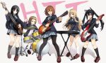  5girls akiyama_mio animal_ears band bangs black_hair black_legwear blonde_hair breasts brown_hair cat_ears coat drum fake_animal_ears guitar hair_between_eyes hairband highres hirasawa_yui instrument k-on! kotobuki_tsumugi kyuu_(chiu850513) long_hair multiple_girls music nakano_azusa pantyhose piano_keys playing_instrument ribbon school_uniform short_hair simple_background skirt tainaka_ritsu thighhighs twintails uniform white_background white_legwear 