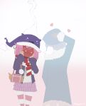  1girl 1other ambiguous_gender animal_hat anonymous blush chibi commentary doki_doki_literature_club english_commentary full-face_blush fur_trim hair_ornament hairclip hands_on_own_cheeks hands_on_own_face hat heart long_sleeves natsuki_(doki_doki_literature_club) pink_hair pink_skirt pom_pom_(clothes) short_hair skirt solid_circle_eyes steam striped striped_legwear takuyarawr thighhighs winter_clothes 