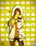  alternate_costume bad_id bad_pixiv_id character_name earphones happy_birthday hood hoodie jacket kagerou_project kido_tsubomi letter long_hair my pantyhose pom_pom_(clothes) red_eyes scarf shorts solo wire 