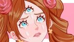  1girl blue_eyes brown_hair charlotte_pudding crying crying_with_eyes_open drill_hair earrings extra_eyes jewelry lipstick makeup one_piece rita_ya solo tears third_eye 