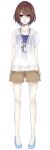 absurdres bad_id bad_pixiv_id blue_footwear brown_hair crimsonseed highres jewelry looking_at_viewer necklace original purple_eyes short_hair shorts simple_background solo tall_image white_background 