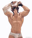  1boy abs amo_(amo9612) animal_ears bara large_pectorals league_of_legends male_focus manboobs mature_male muscular muscular_male navel nipples pectorals red_eyes red_hair scar scar_on_face scar_on_nose sett_(league_of_legends) smile solo 