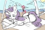  anthro anthrofied beach big_butt bikini_thong breasts butt clothed clothing equid equine female friendship_is_magic hasbro horn mammal mrscurlystyles my_little_pony on_towel pinkie_pie_(mlp) rarity_(mlp) seaside swimwear topless towel unicorn 