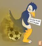  ace_(animal_crossing) animal_crossing anthro avian ball bird bird_feet dialogue english_text fart fart_fetish feathers hi_res jooper looking_back looking_down male nintendo simple_background sitting soccer_ball solo text video_games 