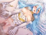  1boy 1girl azura_(fire_emblem) bangs bed_sheet blue_hair blush bow bow_panties bowtie breasts breasts_outside censored clothed_female_nude_male clothes_lift clothing_aside commission dark-skinned_male dark_skin dress dress_lift dutch_angle elbow_gloves eyebrows_visible_through_hair fire_emblem fire_emblem_fates flower frilled_dress frills frown gloves groin hair_between_eyes half-closed_eyes happy_sex hetero hina_(cassissoda) holding_hands jewelry lace-trimmed_headwear lace-trimmed_legwear lace-trimmed_panties lace_trim large_breasts long_hair m_legs missionary mosaic_censoring nipples no_bra nose_blush nude on_bed open_mouth out_of_frame panties panties_aside parted_lips pussy pussy_juice ring saliva saliva_trail sex skeb_commission spread_legs steam steaming_body sweat teeth thighhighs underwear very_long_hair white_dress white_gloves white_legwear white_panties yellow_bow yellow_bowtie yellow_eyes 