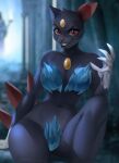  anthro bra breasts cave claws claws_out clothing female hi_res ice nintendo pok&eacute;mon pok&eacute;mon_(species) red_eyes smile sneasel solo underwear vagabondbastard video_games 