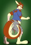  anthro binturongboy bottomwear clothing genitals growth hi_res human kangaroo looking_back macropod male mammal marsupial pants penis plantigrade shirt solo standing tail_growth thick_tail topwear torn_clothing transformation 