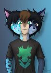  anthro catcoon clothing conjoined domestic_cat felid feline felis group hi_res hybrid leopard looking_at_viewer male mammal merging multi_eye multi_face pantherine procyonid raccoon sanddraws shirt snow_leopard t-shirt topwear 