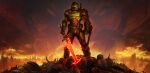  absurdres apocalypse arm_blade armor bad_ass biceps crucible_(doom) demon doom_(series) doom_eternal doomguy dual_wielding energy_sword glowing glowing_sword glowing_weapon hell helmet highres holding imp_(doom) khan_maykr looking_at_viewer male_focus manly official_art official_wallpaper photoshop_(medium) pile_of_corpses praetor_suit red_sky ruins shoulder_cannon sky solo_focus space_marine sword weapon zombie 