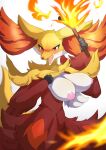  absurd_res anthro big_breasts blush breasts canid canine delphox female fire fur hi_res inner_ear_fluff kemono mammal ne_i_ro nintendo nipples pok&eacute;mon pok&eacute;mon_(species) solo tuft video_games 