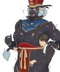  2boys abs asutarou bara bare_pectorals black_fur blush curled_horns furry furry_male hand_under_clothes hat horns krampus_(housamo) large_pectorals lion_tail long_sideburns male_focus master_4_(housamo) medium_hair multiple_boys muscular muscular_male nipples pectorals pelvic_curtain revealing_clothes scar scar_across_eye short_hair sideburns size_difference stomach tail tail_grab thick_thighs thighs tokyo_afterschool_summoners top_hat trembling tusks yaoi 