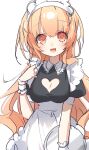  1girl alternate_costume apron blonde_hair blush buran_buta cleavage_cutout clothing_cutout compa enmaided highres looking_at_viewer maid maid_apron maid_headdress neptune_(series) orange_eyes orange_hair simple_background sketch solo white_background 